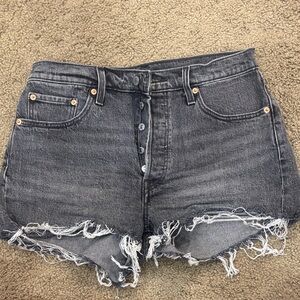 Levi's Dark Gray Frayed Denim Shorts
